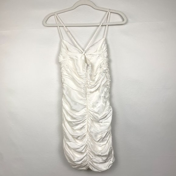 The Sei Strappy Ruched Silk Sleeveless Cocktail Mini Dress Ivory White 2 - Picture 7 of 12